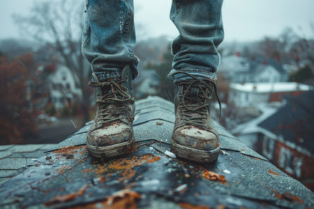 Depressed person on roof planning suicide.の素材