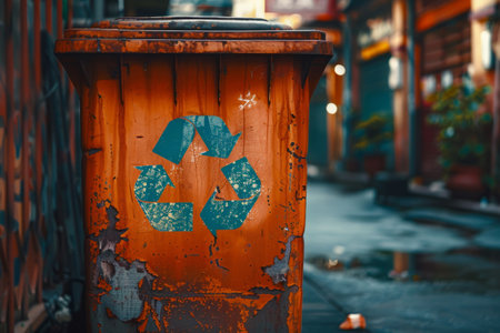 Recycled sign on garbage bin, garbage recycling conceptの素材