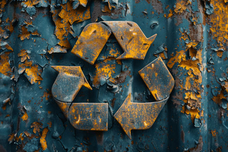 Recycled sign ha scrap metal background, metal iron recycling conceptの素材