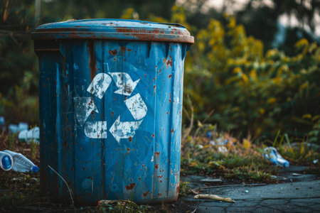 Recycled sign on garbage bin, garbage recycling conceptの素材