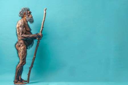 Primitive man with stick, evolution concept. Copy space for textの素材