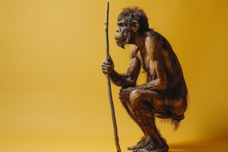 Primitive ancient man with a spear, evolution conceptの素材