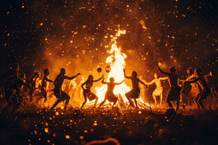 cavemen dance around the fire ritualの素材