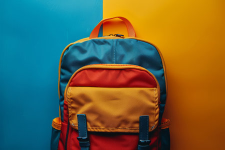 School backpack flat lay, back to schoolの素材