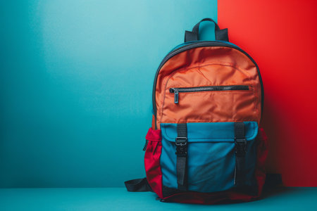 School backpack flat lay, back to schoolの素材