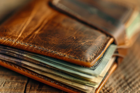Leather wallet with dollars money banknotesの素材