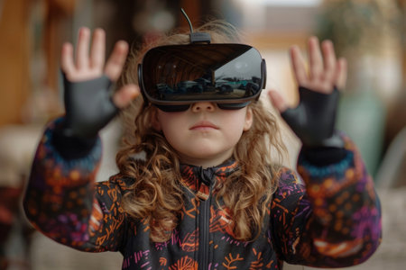 Child in modern vr virtual reality glassesの素材