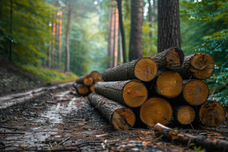 Fallen trees, logs in the forestの素材
