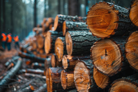 stacked felled logs in the forestの素材