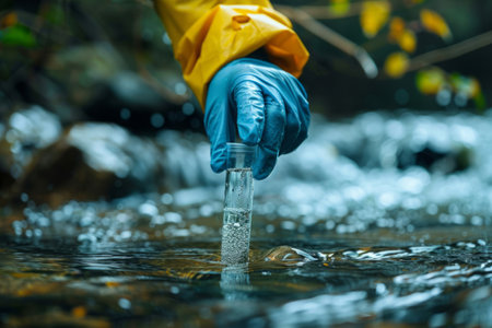 scientist taking water sample of water into a test tubeの素材