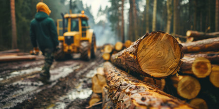 Fallen trees, logs in the forestの素材
