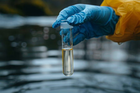 scientist taking water sample of water into a test tubeの素材