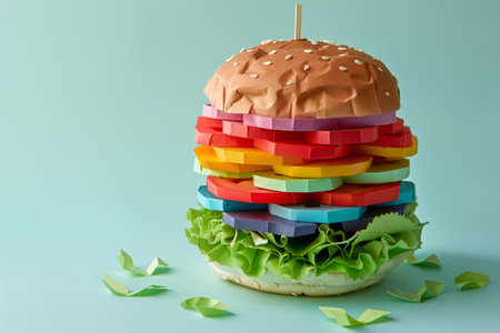 Origami burger made from colored paper, natural fast food conceptの素材