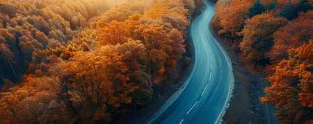 Forest road at sunset landscapeの素材