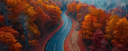 Autumn forest road top view landscapeの素材