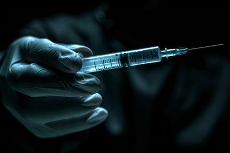 Syringe with a medicine injection in the doctor's handの素材