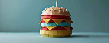 Origami burger made from colored paper, natural fast food conceptの素材