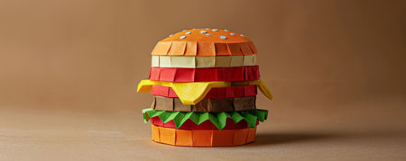 Origami burger made from colored paper, natural fast food conceptの素材