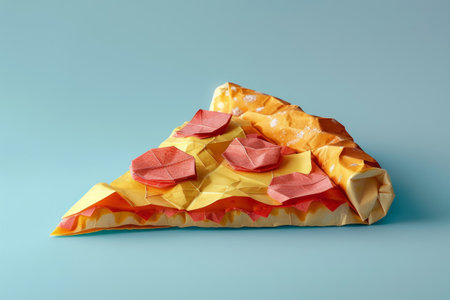 Piece of paper pizza on blue backgroundの素材