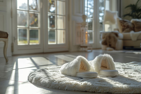 Soft comfortable warm house slippers in the roomの素材