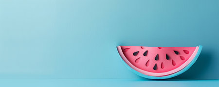 slice of ripe watermelon made of paper on a blue background. Copy space for textの素材