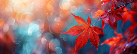 Autumn red leaves fall backgroundの素材