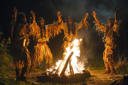 primitive people dance around the fireの素材