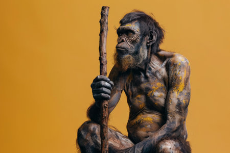 Primitive ancient man with a spear, evolution conceptの素材