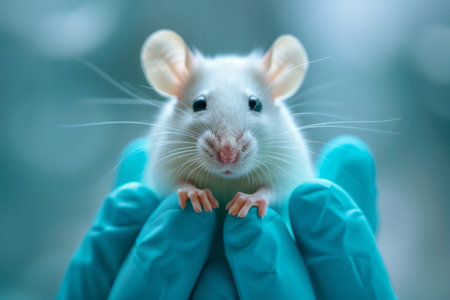 White mouse in the hands of a researcher in the laboratoryの素材