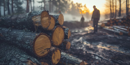Harvesting wood in the forestの素材