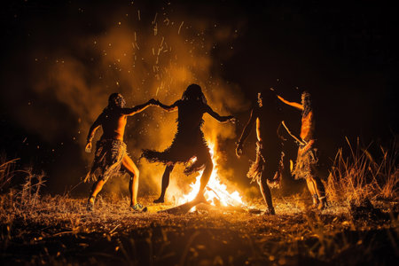 primitive people dance around the fireの素材