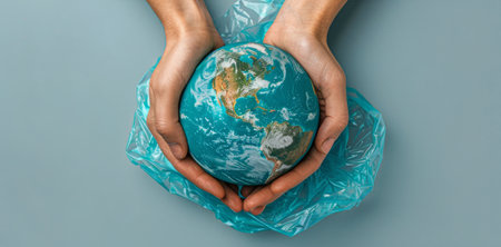 Globe planet earth in a plastic bag, environmental protection conceptの素材