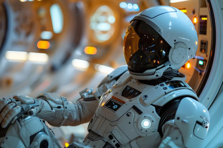 Robot cyborg astronaut in a spaceshipの素材