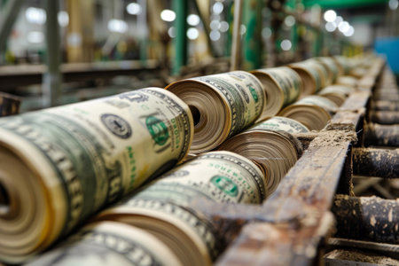 Paper mill producing dollar billsの素材