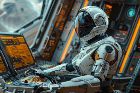 Robot astronaut in a spaceship in spaceの素材