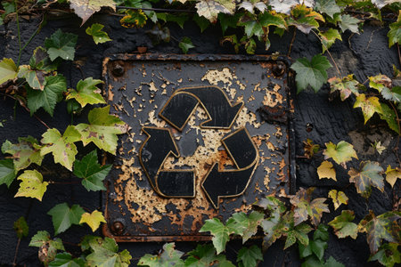 Recycled sign ha scrap metal background, metal iron recycling conceptの素材