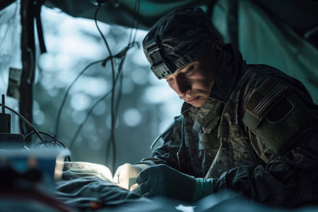 military doctor performs an operation in a hospitalの素材