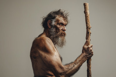 caveman, primitive man with spear stickの素材