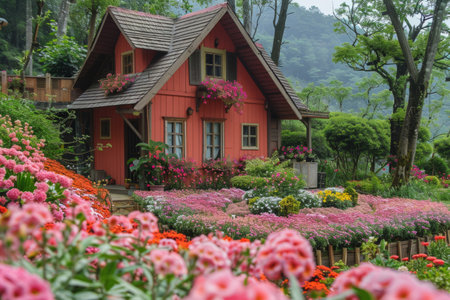 Beautiful country house in a valley of flowersの素材