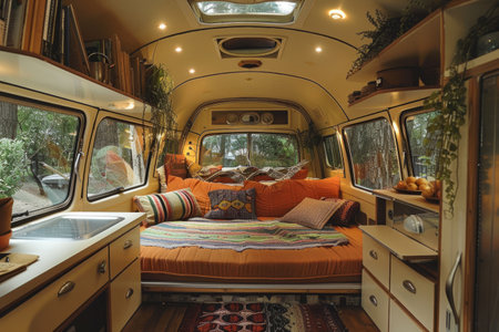 motorhome camper on wheels design of a bedroomの素材