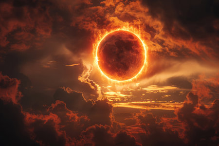 Total solar eclipse in cloudy skyの素材