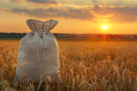 bag of wheat harvest in a fieldの素材