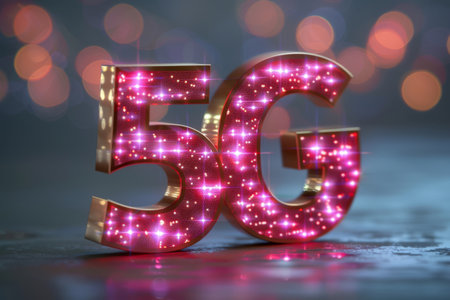 Glowing inscription 5g high-speed mobile wireless internetの素材