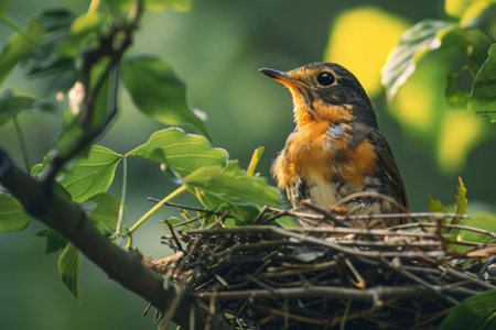 bird hatches eggs in a nestの素材