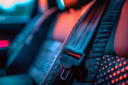 Seat belts in a car close-upの素材
