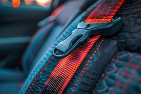 Seat belts in a car close-upの素材