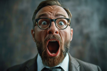 Screaming emotional surprised businessman in suitの素材