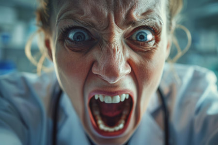 Screaming shocked doctor in stressの素材