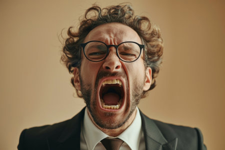 Screaming emotional surprised businessman in suitの素材