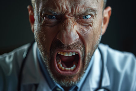 Screaming shocked doctor in stressの素材